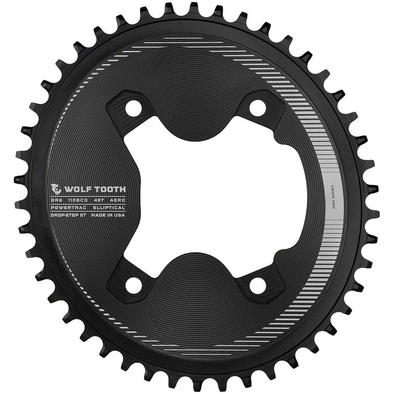 Wolf Tooth Elliptical Aero 110 Asymmetric BCD Chainring – 46t, 110 Asymmetric BCD, 4-Bolt, Drop-Stop ST, For Shimano GRX