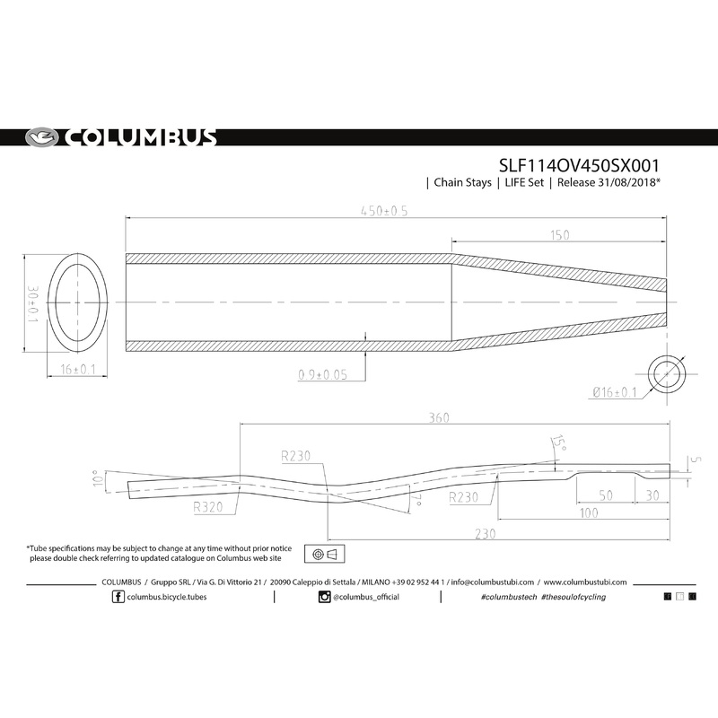 Columbus Life gravel bend chain stays for flat-mount disc- oval/round – 24 OD – .9 wall – length = 450