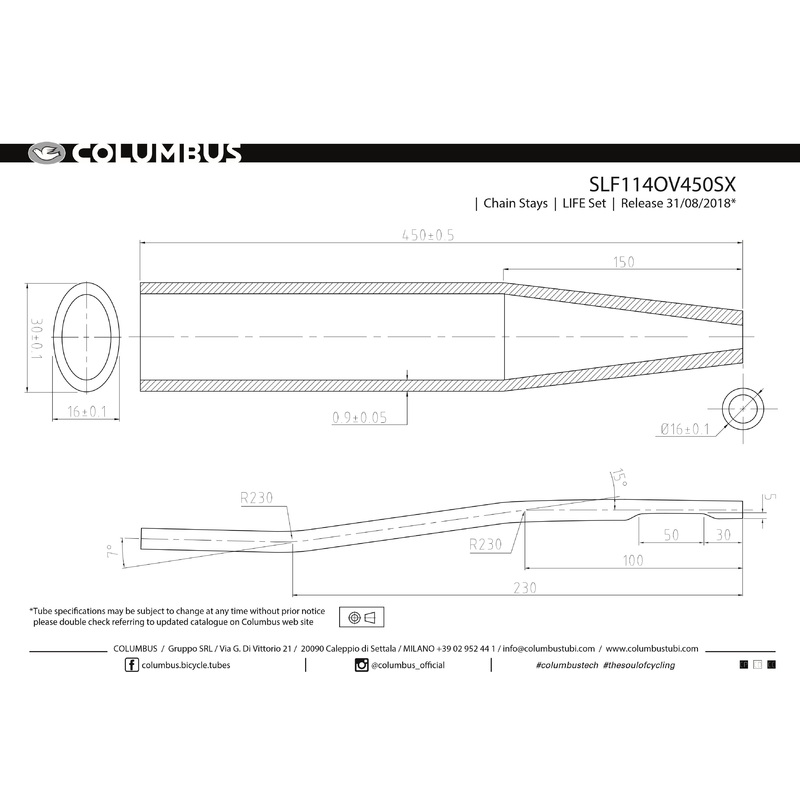 Columbus Life road bend chain stays for flat-mount disc- oval/round – 24 OD – .9 wall – length = 450