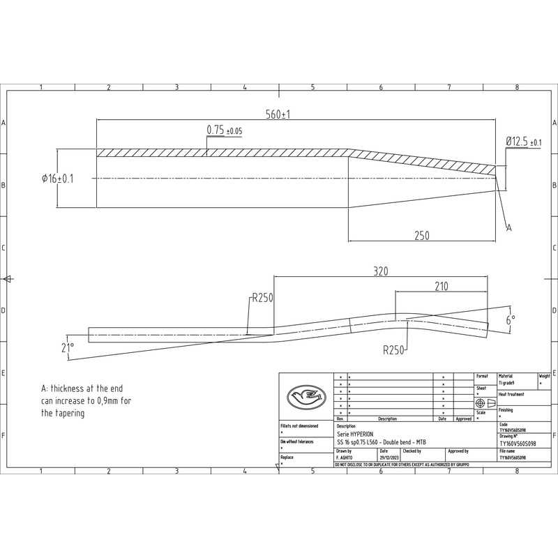 Columbus Hyperion titanium seat stays – MTB s-bend – 16 OD – .75 wall – length = 560