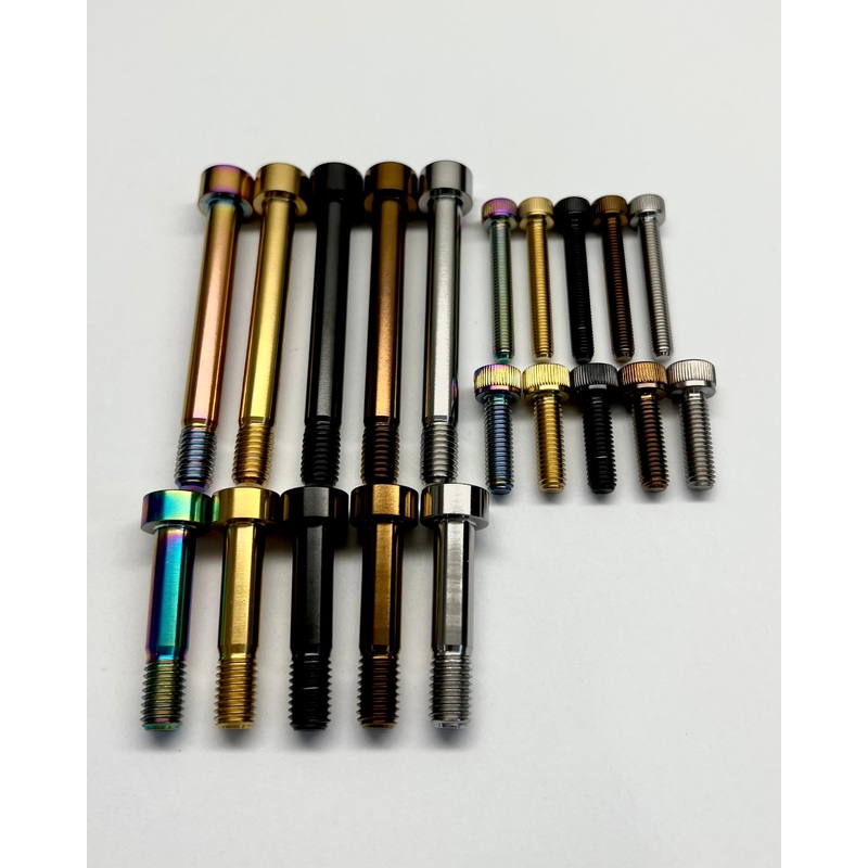 YT Jeffsy and Primus Shock and Pivot Bolts Titanium Rainbow Oil Slick