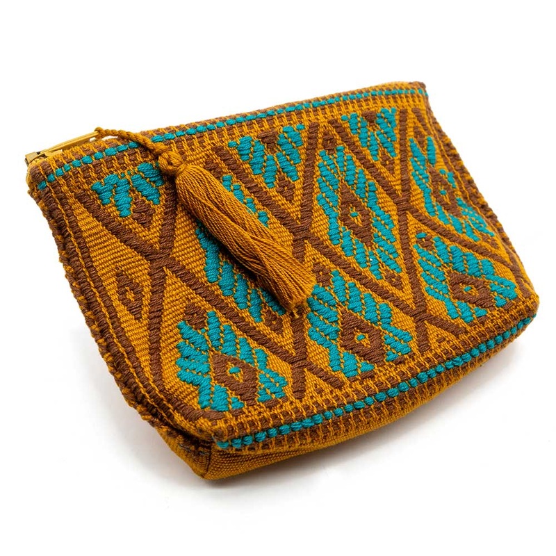 Medium Zipper Pouch – Gold/Turquoise