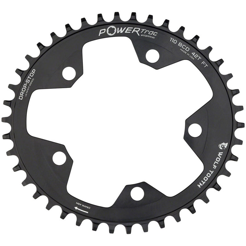 Wolf Tooth Elliptical 110 BCD Chainring – 38t 110 BCD 5-Bolt Drop-Stop B 10/11/12-Speed Eagle Flattop Compatible BLK