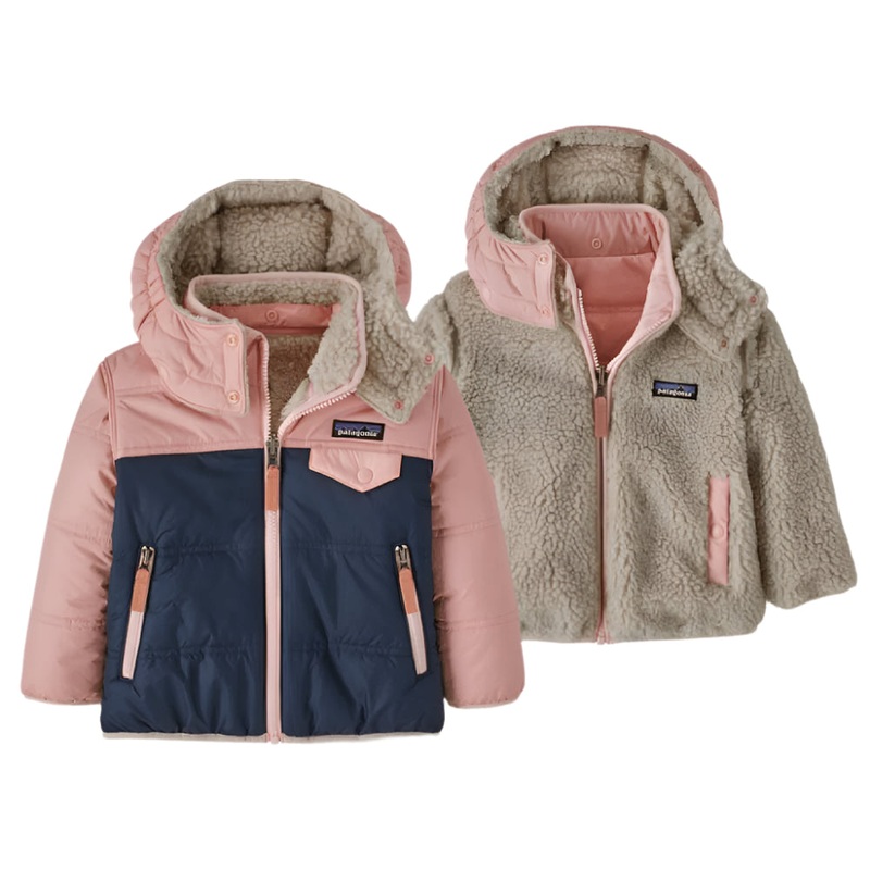 Patagonia Baby Girl’s Reversible Tribbles Hoodie – New Navy/Mallow Pink
