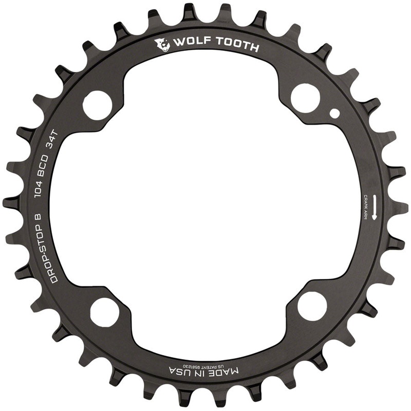 Wolf Tooth 104 BCD Chainring – 34t 104 BCD 4-Bolt Drop-Stop B Black
