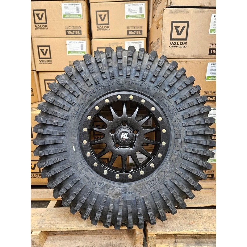 High Lifter HL24 Beadlock Wheels on Maxxis Roxxzilla Tires  UTV Wheel & Tire Kit 6/5.5 Maverick R