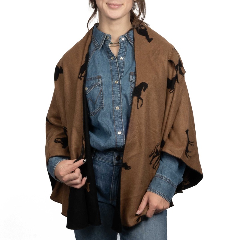 Cashmere Buckle Shawl – Horse Print/Tan