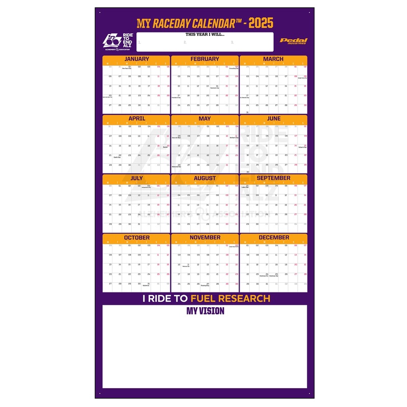 Ride To End ALZ 2025 GIANT MY RACEDAY CALENDAR