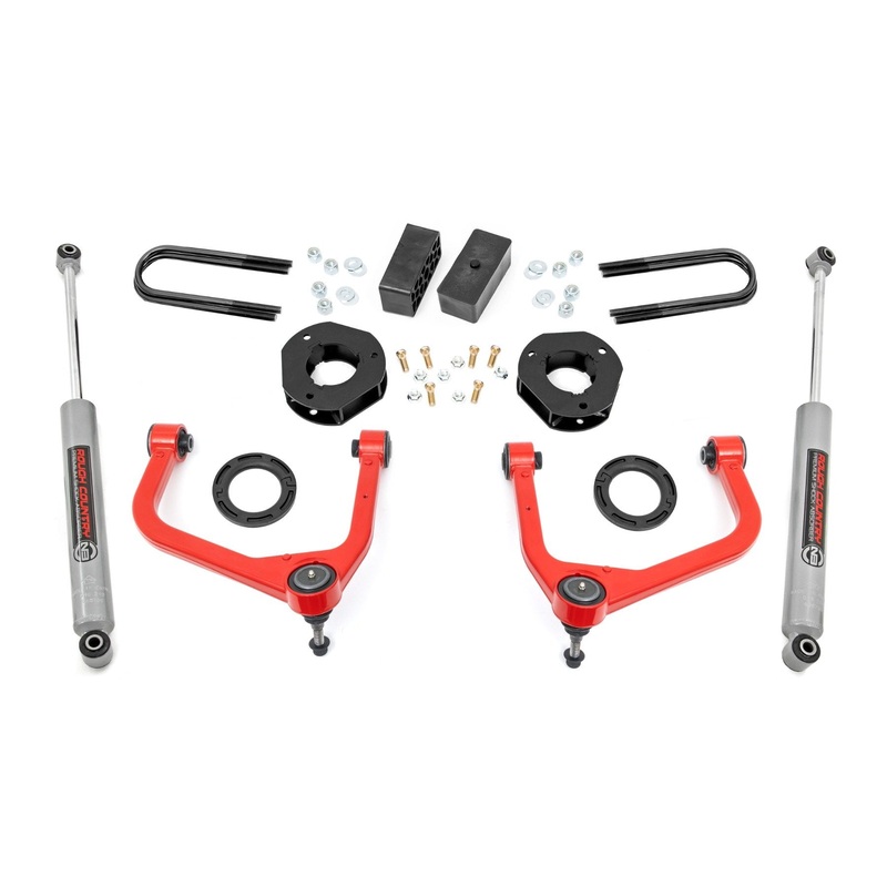 Rough Country | 3.5 Inch Lift Kit | Mono Leaf Rear | GMC Sierra 1500 2WD/4WD (2019-2024 & Classic) | 28830RED