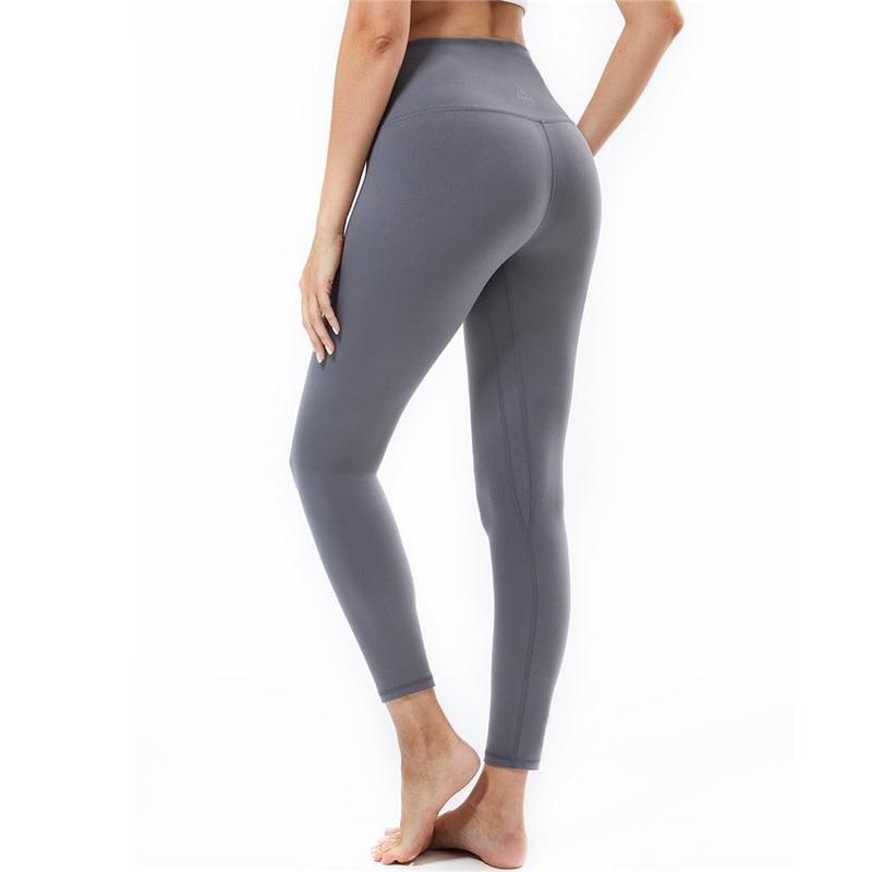Souke Sports Women’s Breathable High Ductility High Waist Pure Color Yoga Pants-Grey
