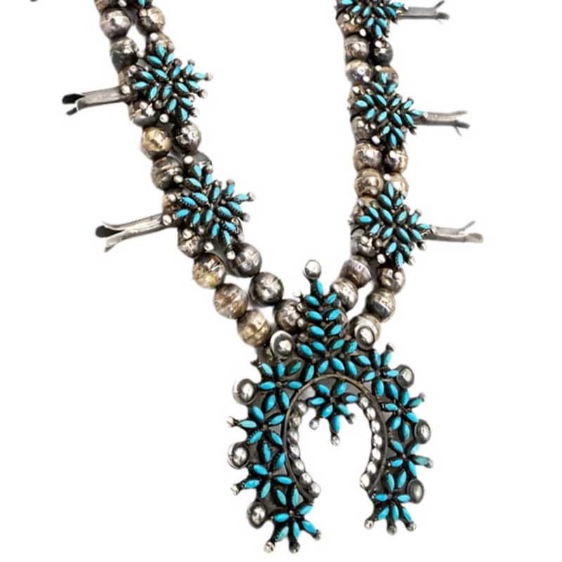 Vintage Needlepoint Squash Blossom Necklace