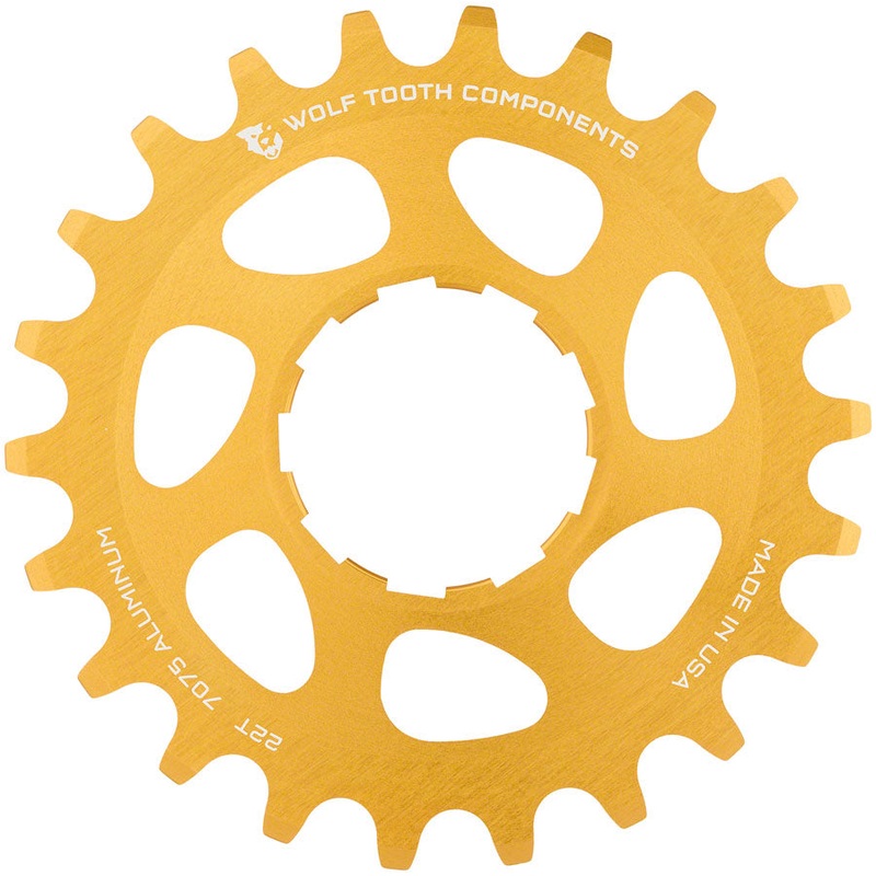 Wolf Tooth Single Speed Aluminum Cog – 22t Compatible with 3/32″ Chains Gold