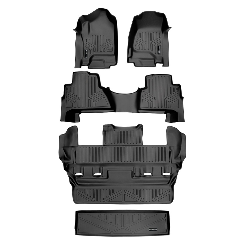 Smart Trim Custom Fit Floor Liners For 2015-2020 Cadillac Escalade with Second Row Bucket Seats Black