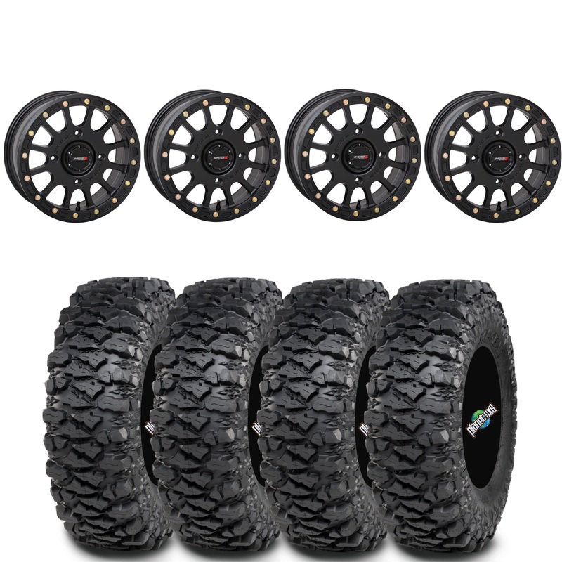 System 3 SB-5 Matte Black Beadlocks on ITP Savage Sticky Tires  4/137 Bolt Pattern