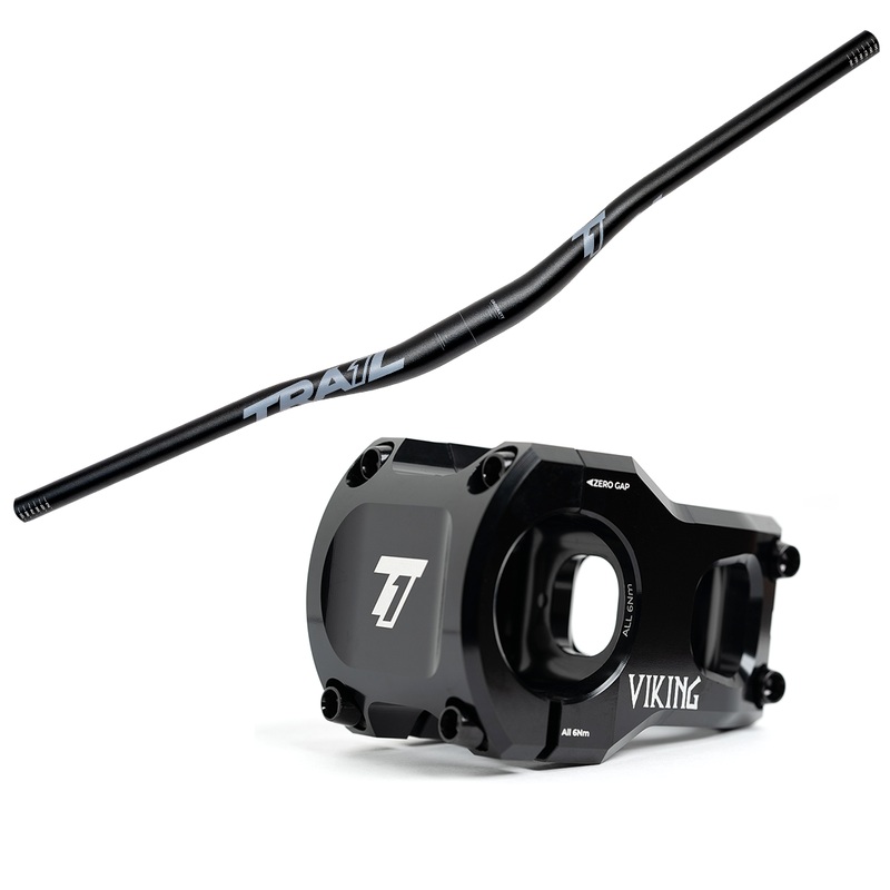 Trail One Components The Crockett Alloy Handlebar 31.8mm Diameter – 25mm Rise combo with Viking Stem – 31.8mm Clamp, 40mm Length