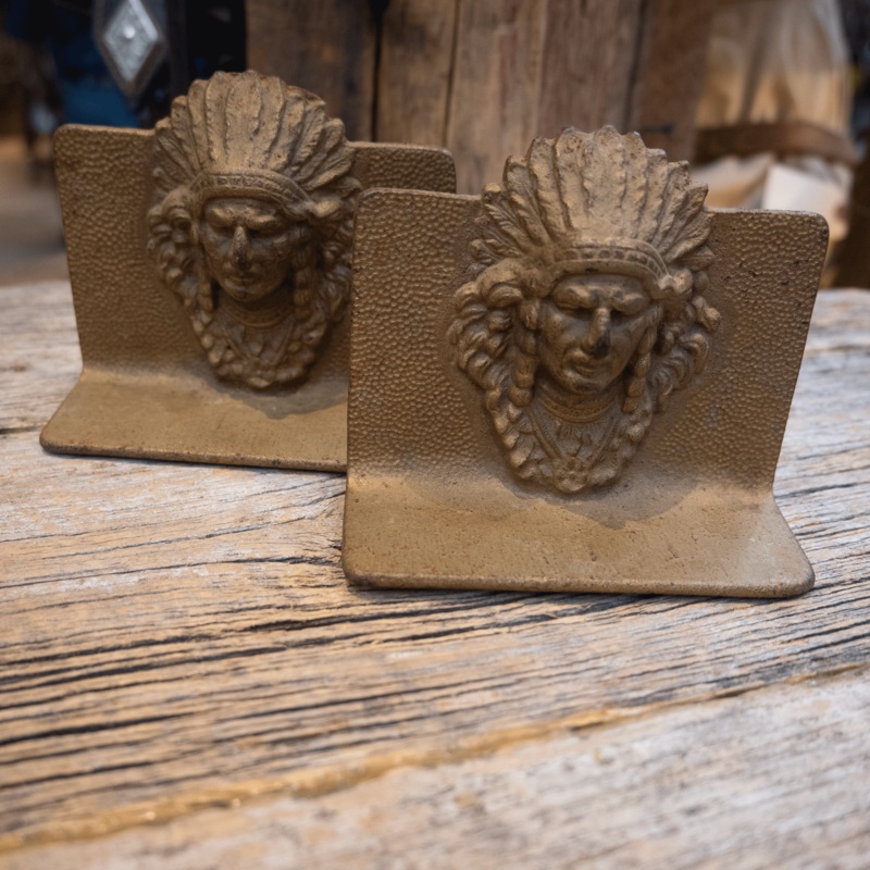 Vintage Cast Iron Indian Chief Bookends