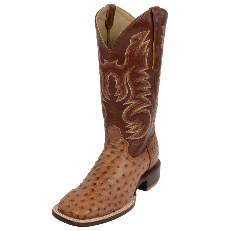 R. Watson Men’s Cognac Full Quill Ostrich Square Toe Boot