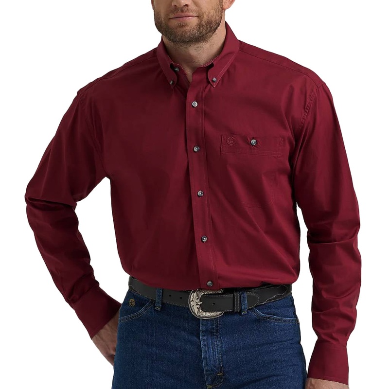 Wrangler Men’s George Strait Burgundy Button Down Shirt