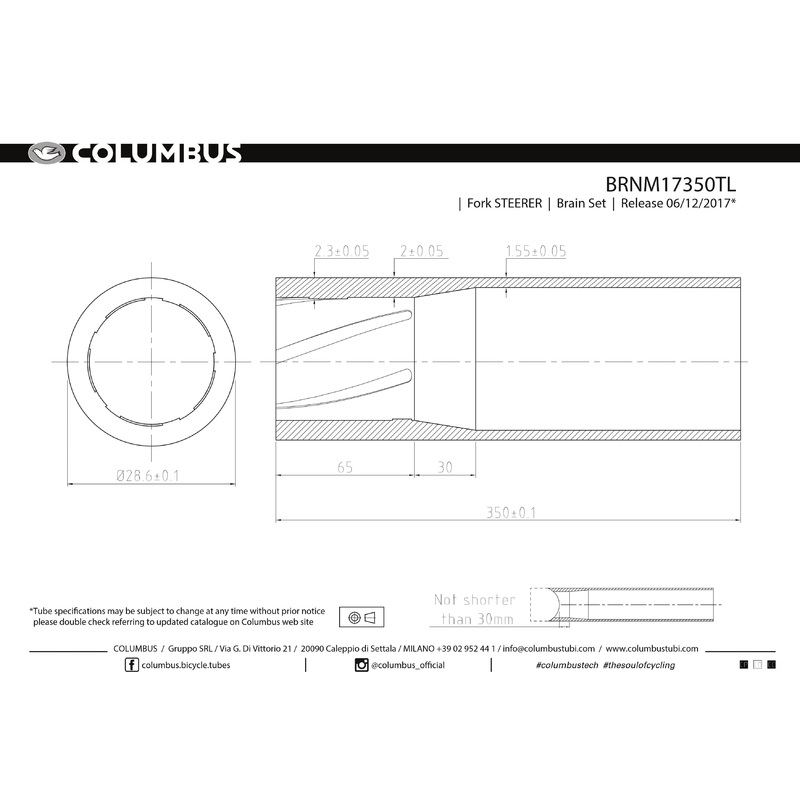 Columbus threadless 1-1/8″ (28.6) steerer tube – 2.3/1.55 wall – 350 length