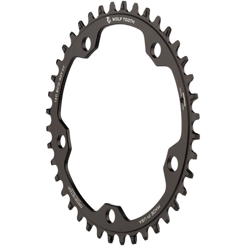 Wolf Tooth 130 BCD Road Cyclocross Chainring – 42t 130 BCD 5-Bolt Drop-Stop B 10/11/12-Speed Eagle Flattop Compatible BLK