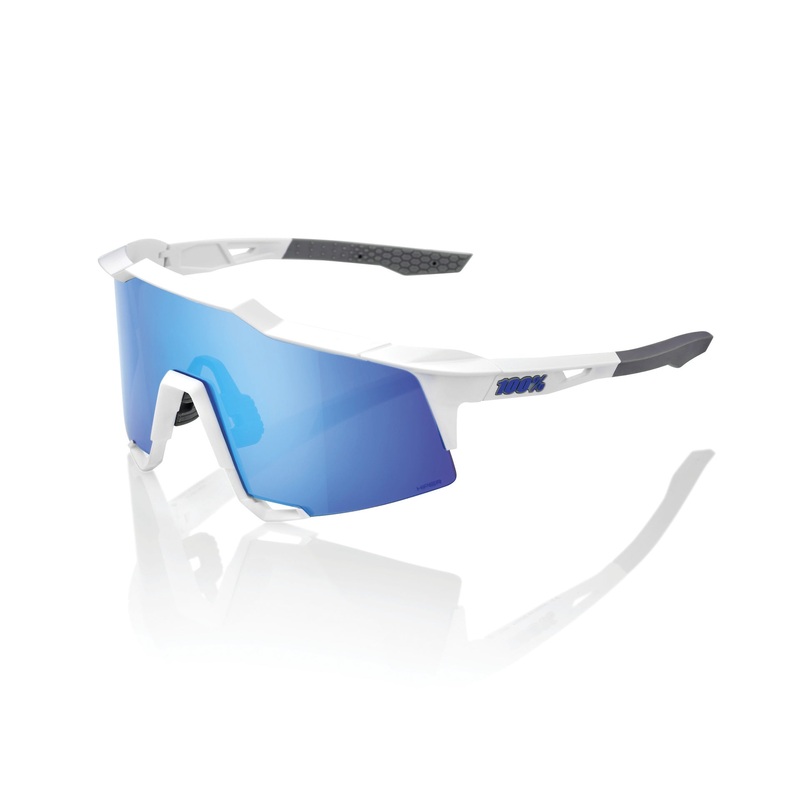 100 Percent Speedcraft Sunglasses – One Size Fits Most – Matte White – HiPER Blue Multilayer Mirror Lens