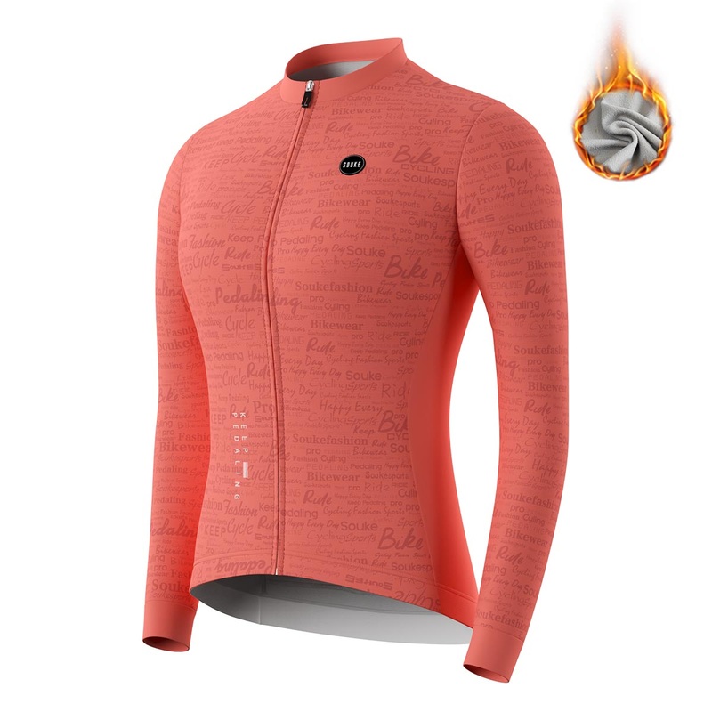 Womens Graphene Cycling Inspirational LS Fleeced Jersey WJ3207-Pink Grapefruit
