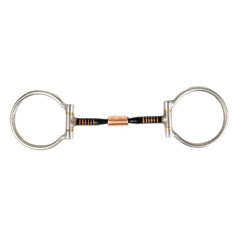 Stainless Steel Racing Ring Snaffle with Copper Inlay and Roller Mouth
