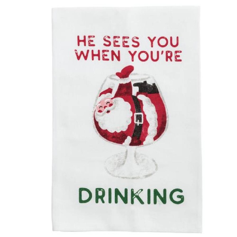 Mud Pie He Sees You When You’re Drinking Bar Towel