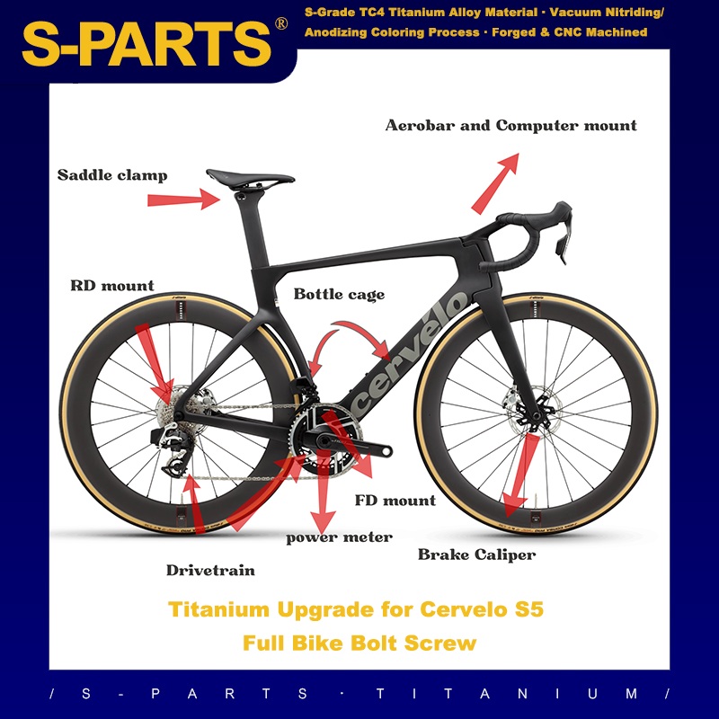 S-Parts Titanium Upgrade for cervelo S5 Disc 2022 Shimano Ultegra Di2 (R8170 R8150)/Shimano Dura Ace R9270 R9250 Di2 /SRAM RED AXS Screw/SRAM FORCE AXS Bolt Nut