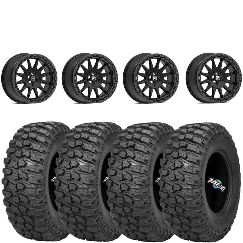 Valor Offroad V09 5/4.5 5+2 Satin Black beadlocks mounted on Sedona Trail Saw 2.0