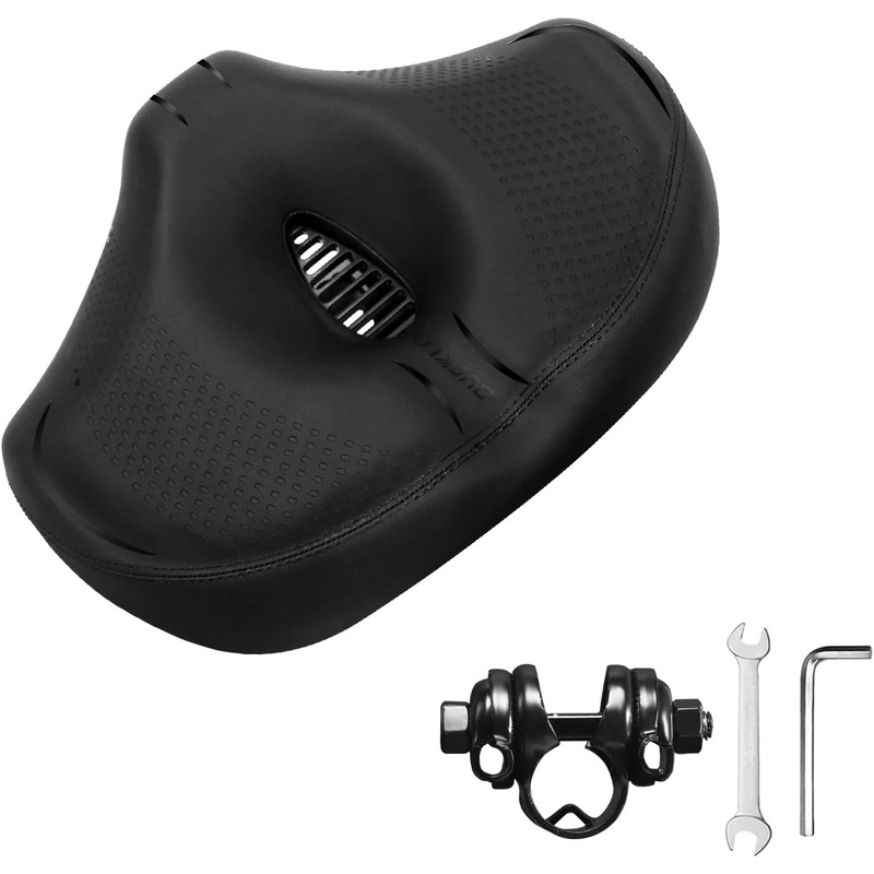 BUCKLOS New Noseless Bike Seat for Comfort Men&Women Extra Wide Bicycle Seat Cushion Oversized Comfortabele Foam Padded Bike Saddle for Peloton Exercise Bike Ebike Cruiser Bikes BLACK