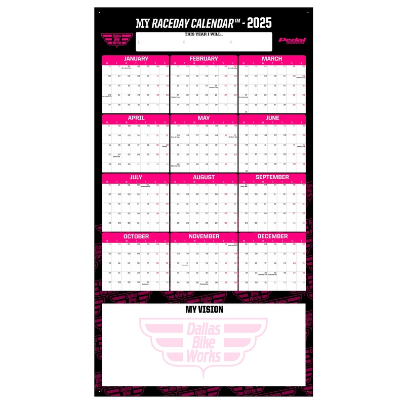 Dallas Bike Works 2025 GIANT MY RACEDAY CALENDAR PINK-BLACK