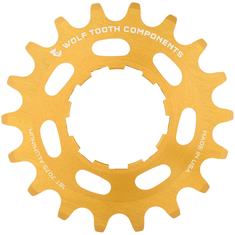 Wolf Tooth Single Speed Aluminum Cog – 18t Compatible with 3/32″ Chains Gold
