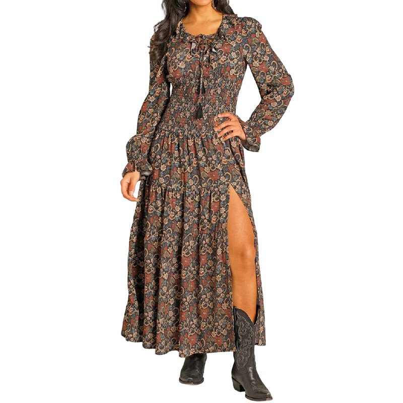 Rock & Roll Denim Women’s Floral Horseshoe Black Dress