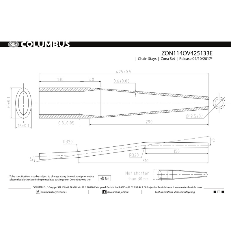 Columbus Zona butted road S-bend chain stays – oval/round – 24 OD – .8/.6 wall – length = 425