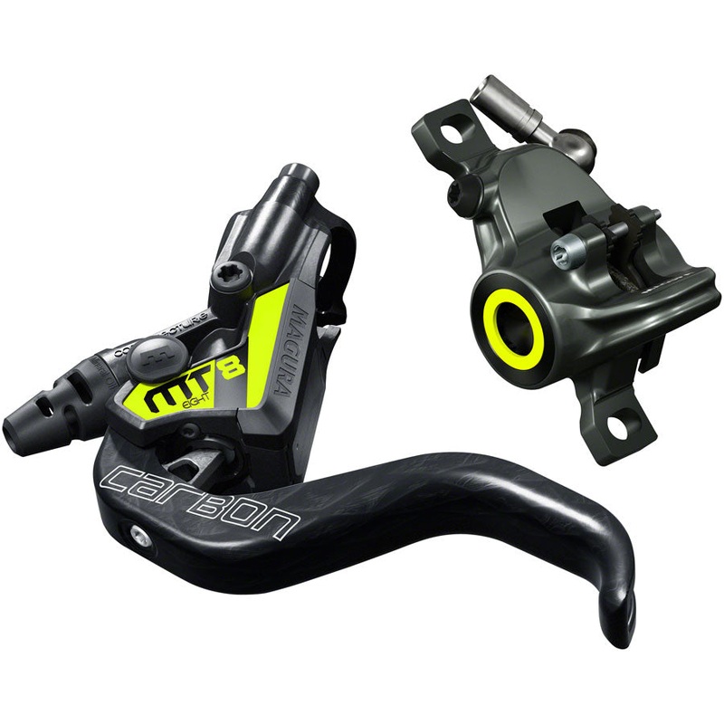 Magura MT8 SL Disc Brake and Lever – Front or Rear, Hydraulic, Post Mount, Gray/Yellow