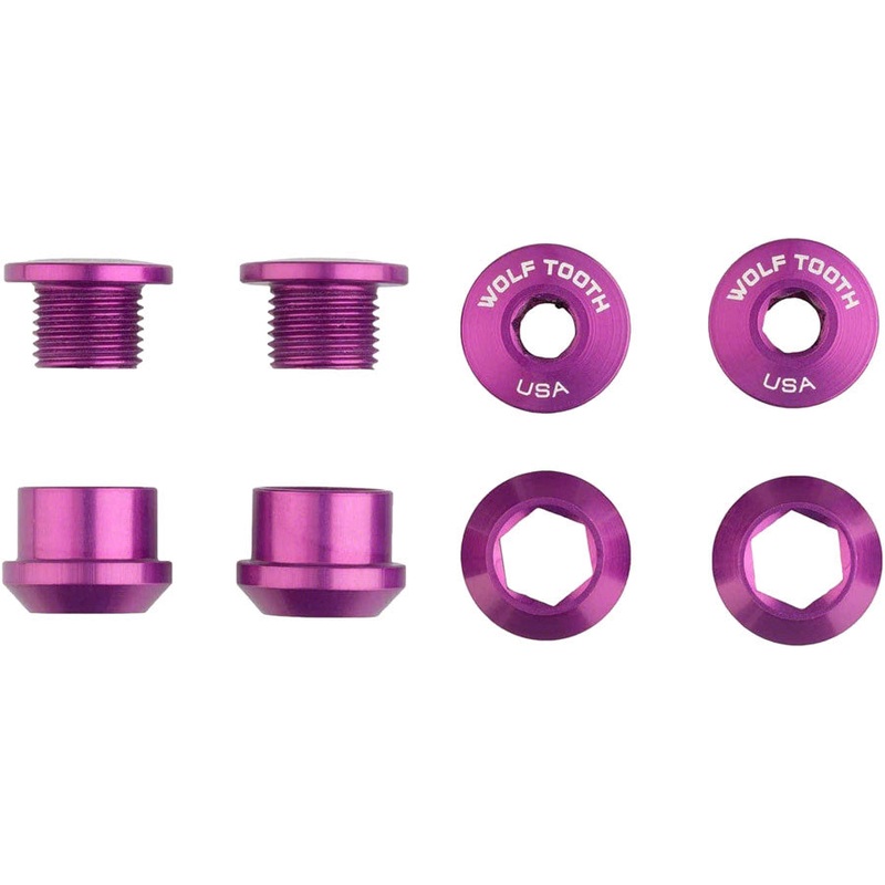 Wolf Tooth 1x Chainring Bolt Set – 6mm, Dual Hex Fittings, Set/4, Ultraviolet Purple