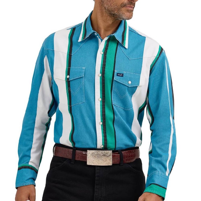 Wrangler Men’s Vintage Brushpopper Stripe Pearl Snap Shirt