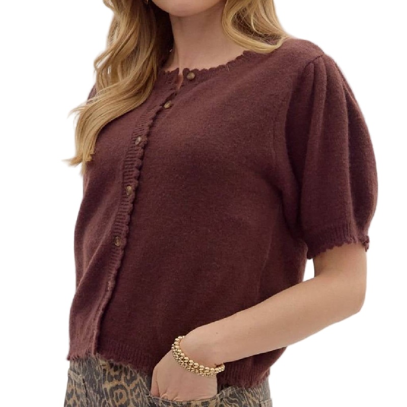 Scalloped Edge Sweater Top – Chocolate