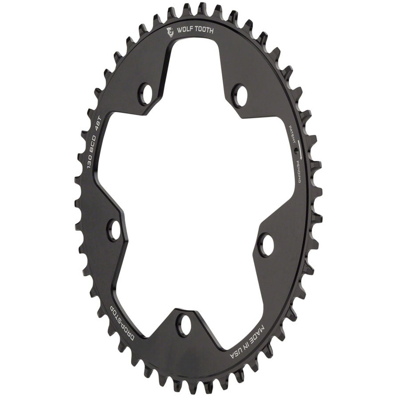 Wolf Tooth 130 BCD Road Cyclocross Chainring – 48t 130 BCD 5-Bolt Drop-Stop B 10/11/12-Speed Eagle Flattop Compatible BLK