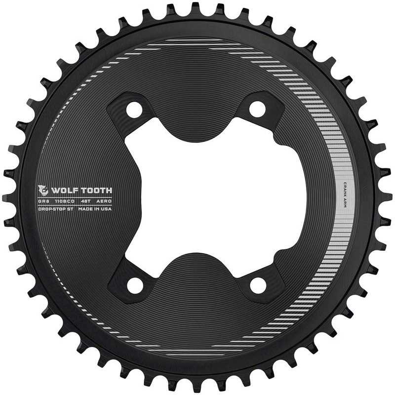 Wolf Tooth Aero 110 Asymmetric BCD Chainring – 46t, 110 Asymmetric BCD, 4-Bolt, Drop-Stop ST, For Shimano GRX 800