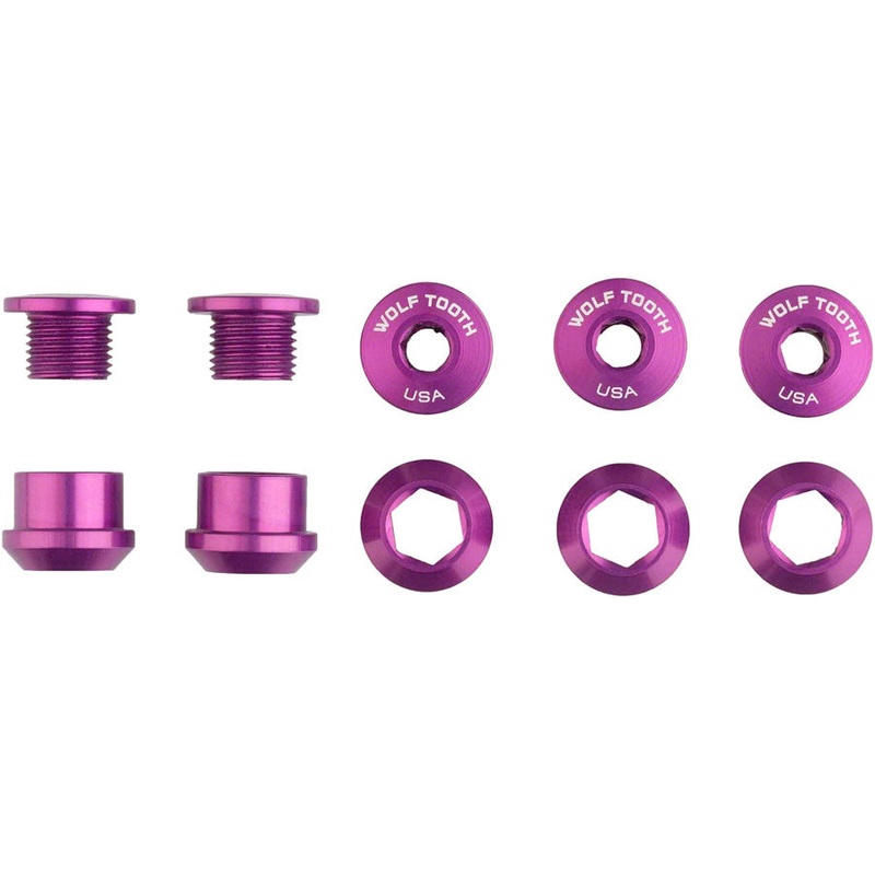 Wolf Tooth 1x Chainring Bolt Set – 6mm, Dual Hex Fittings, Set/5, Ultraviolet Purple