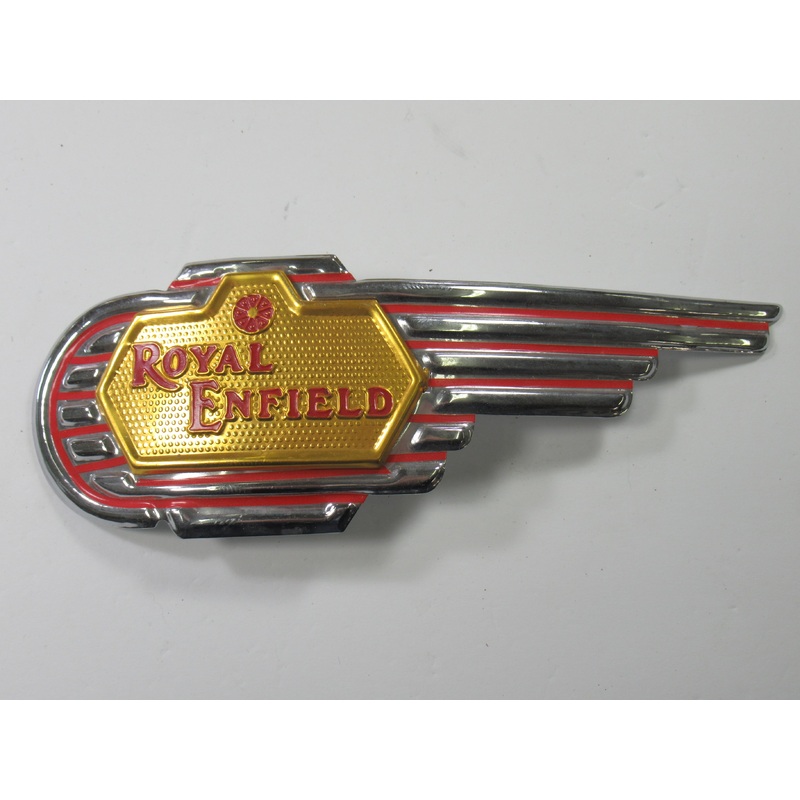 Royal Enfield gas tank emblem left side only stamped metal tank badge