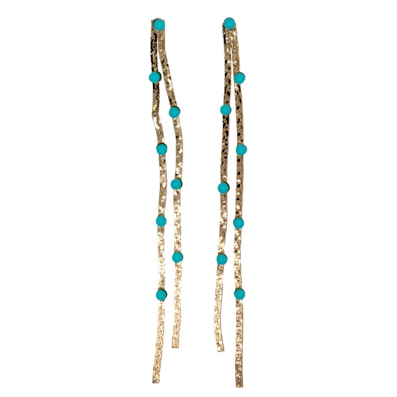 Turquoise Dotted Gold Duster Statement Earrings