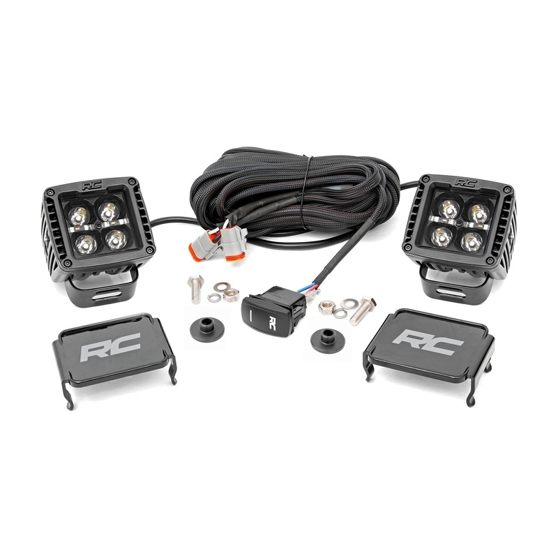 Rough Country | LED Light Kit | Ditch Mount | 2″ Black Pair | Amber DRL | Ford Bronco (21-25) | 71049