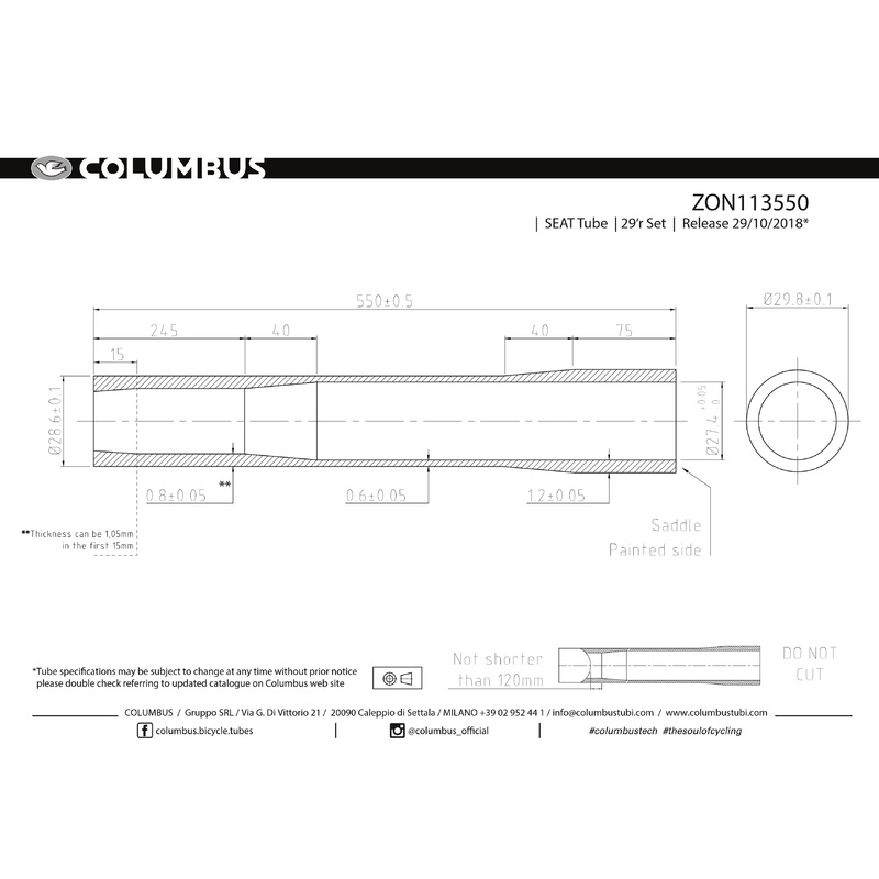 Columbus Zona 29er ext. butted seat tube – 28.6 dia. – .8/.6/1.2 – length = 550