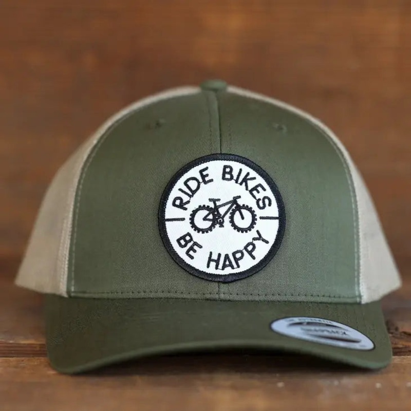 Ride Bikes Be Happy Trucker Hats Moss/Khaki