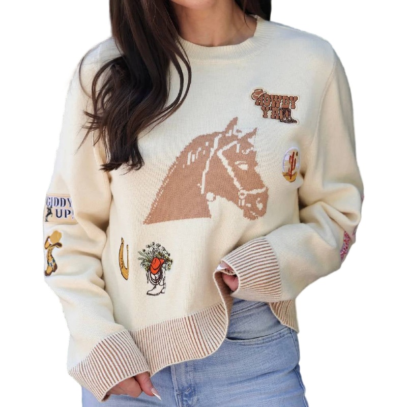 Horse Graphic Western Patch Sweater