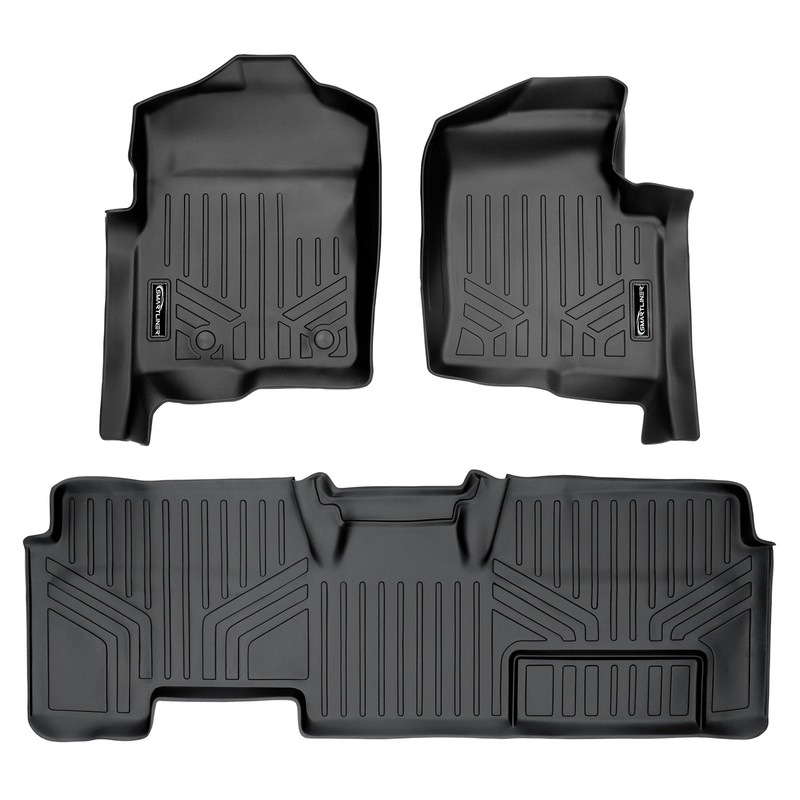 Smart Trim Custom Fit Floor Liners For 2011-2014 Ford F-150 SuperCab Non Flow Center Console Black