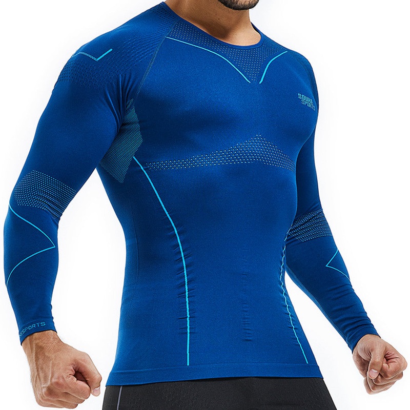 Souke Sports Men’s Compression Quick Dry Long Sleeve Base-layer Athletic Jersey-ACM2011S-Blue